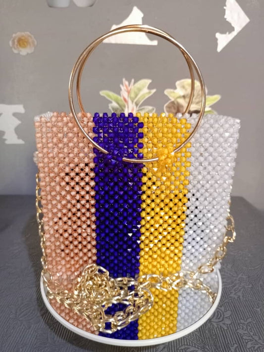 Multicolor Beaded Ring Handle Bag