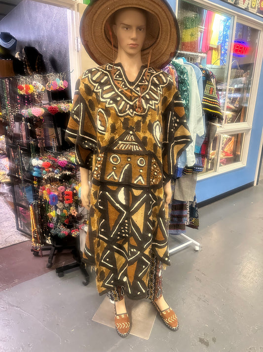 Authentic Bogolan Mud Cloth Boubou - Handmade in Mali